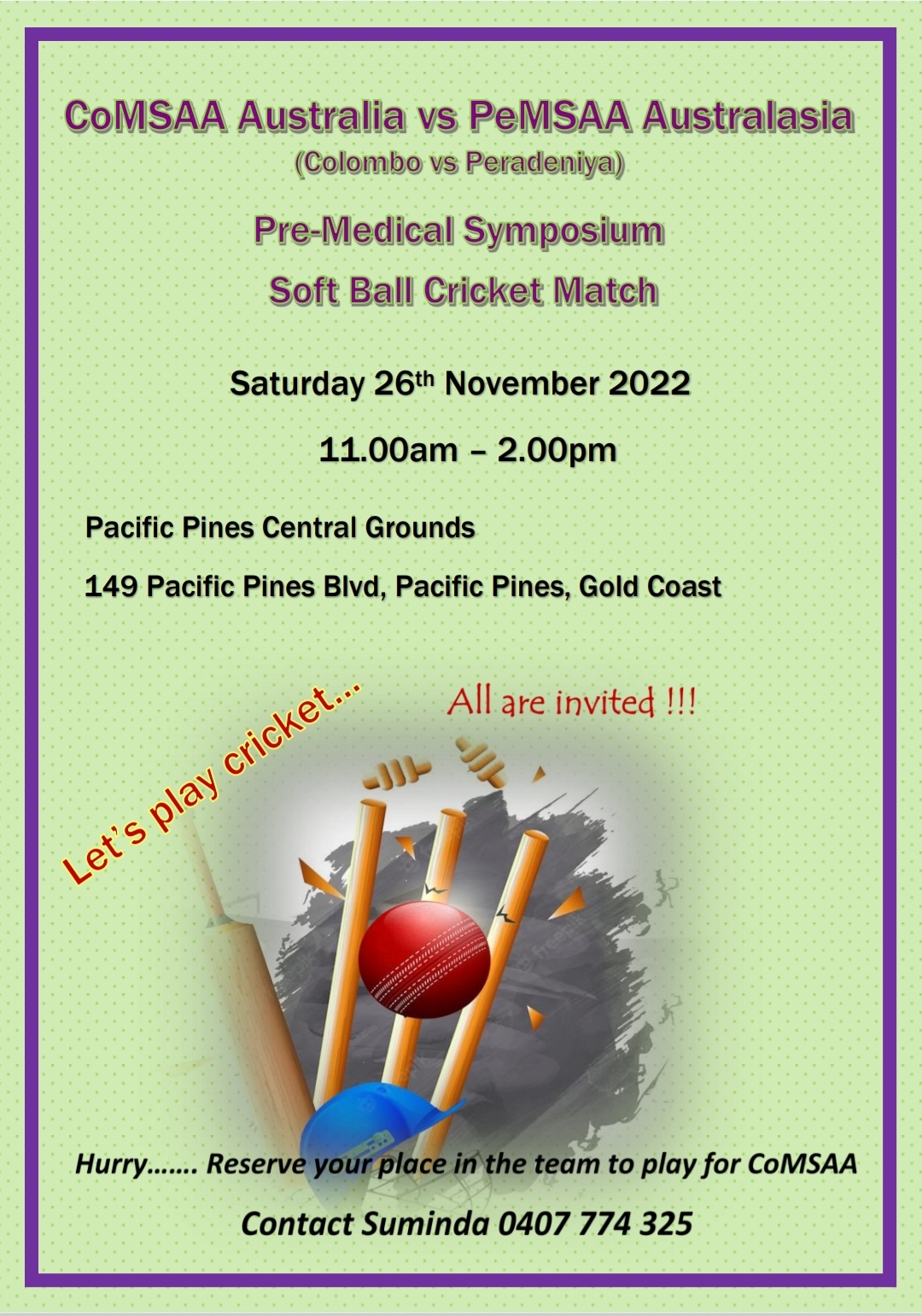 Comsaa vs PeMSAA softball cricket 2022 flyer